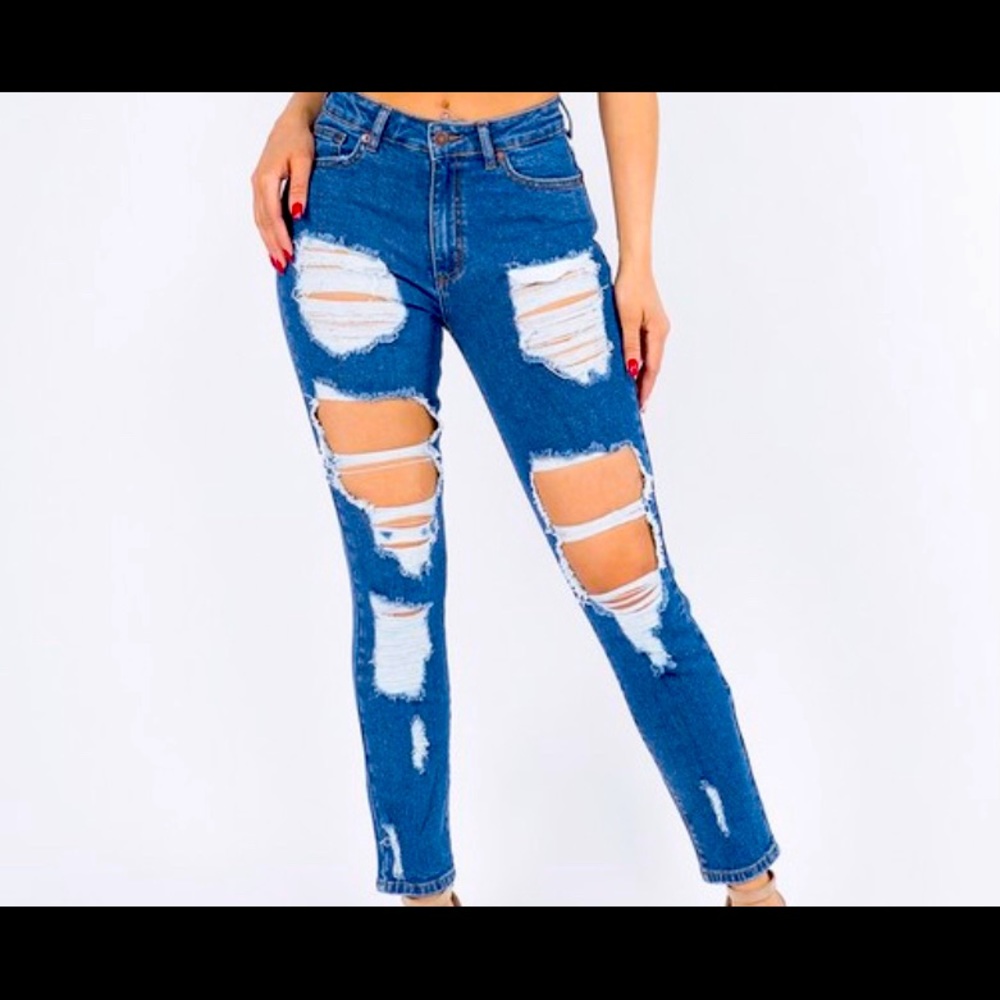 Plus size high waist distressed skinny jeans
